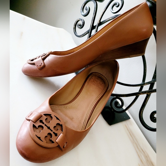 Tory Burch Mini Miller Veg Nappa Leather Women's Wedge Shoes Royal Tan US 9 - Picture 13 of 16